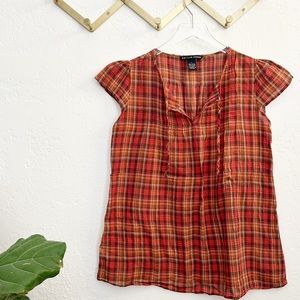 Antialiasing Femme Plaid Cap Sleeve Top in Size L